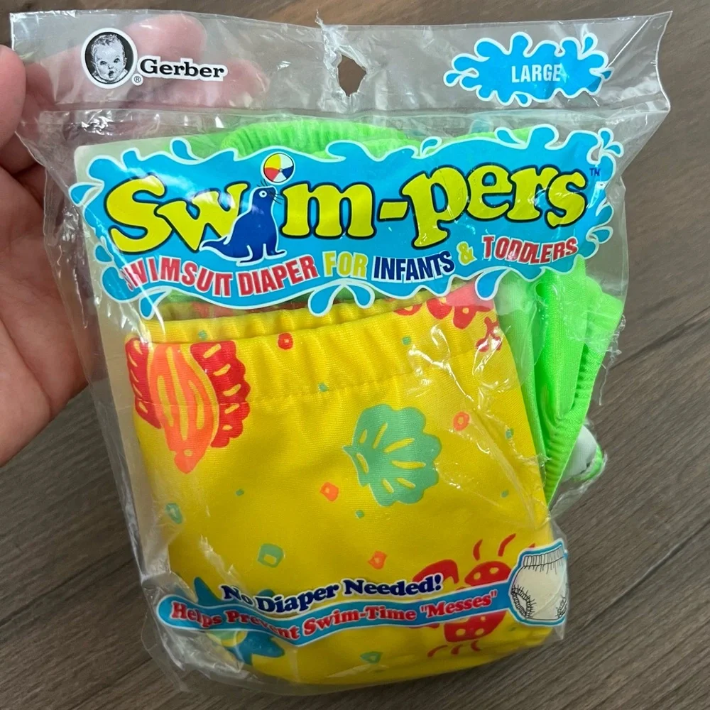 Vintage 90s/Y2K Gerber 2-Pack Swim-pers Swim Diapers Neon Green & Yellow 21-26lb